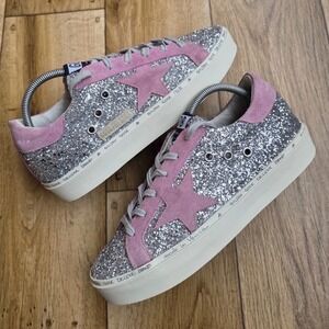 GOLDEN GOOSE ⭐️  HI STAR GRAY GLITTER PINK SUEDE ✨ SNEAKERS SIZE 38